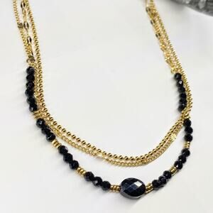 NEW Gold and Onyx 3 Strand Layering Necklace